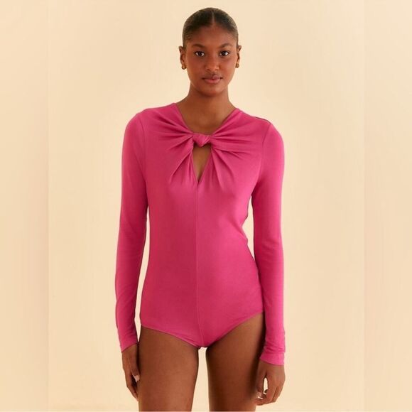 NWT FARM Rio Twist Detail Cutout Viscose Long Sleeve Bodysuit in Pink size M - Picture 4 of 14
